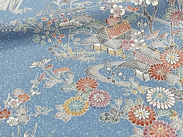 平和屋着物▽上質な小紋 単衣 流水風景花文 正絹 逸品 CAAX2514xi