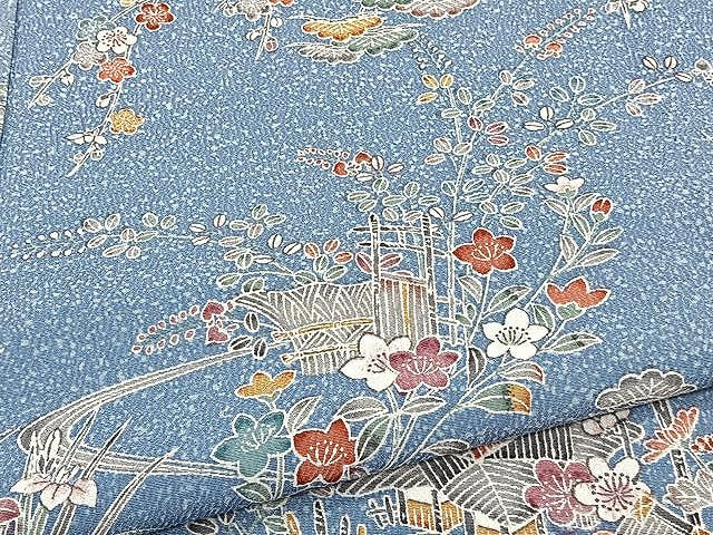 平和屋着物▽上質な小紋 単衣 流水風景花文 正絹 逸品 CAAX2514xi