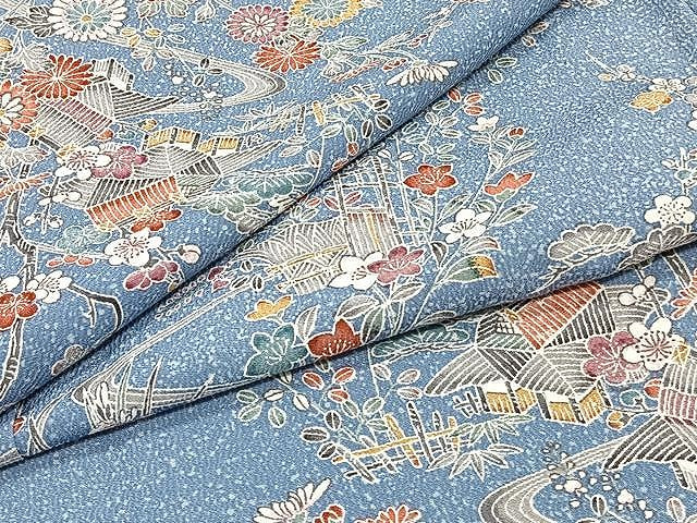 平和屋着物▽上質な小紋 単衣 流水風景花文 正絹 逸品 CAAX2514xi