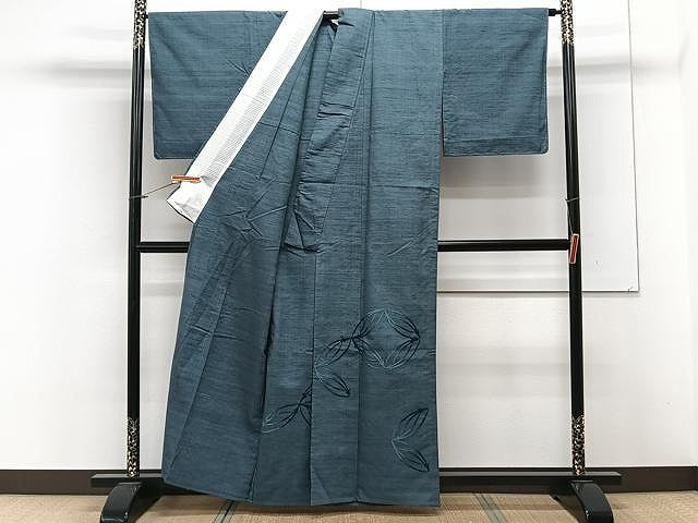 平和屋着物▽中国三大刺繍 相良刺繍 総刺繍 色留訪問着 単衣 紬地 七宝松葉文 藍色 正絹 逸品 未使用 CAAX2517xi