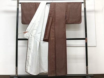 平和屋着物▽上質な色無地 単衣 赤褐色 正絹 逸品 CAAX2518xi