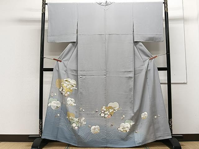 平和屋着物▽豪華色留袖　単衣　立波草花文　暈し染め　金彩　正絹　逸品　CAAX2519xi