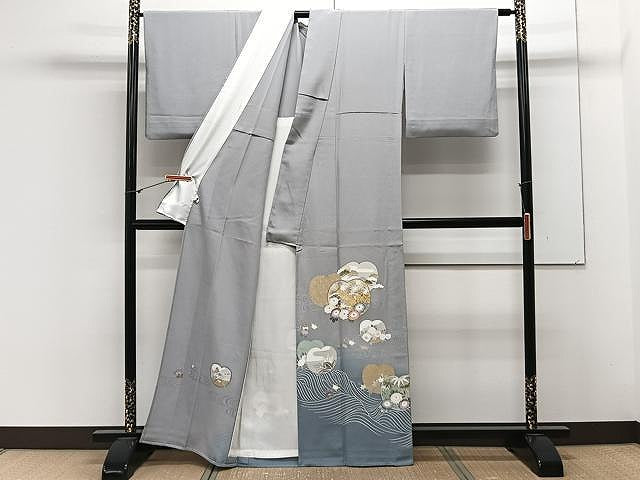 平和屋着物▽豪華色留袖　単衣　立波草花文　暈し染め　金彩　正絹　逸品　CAAX2519xi