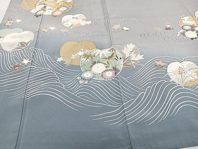 平和屋着物▽豪華色留袖　単衣　立波草花文　暈し染め　金彩　正絹　逸品　CAAX2519xi