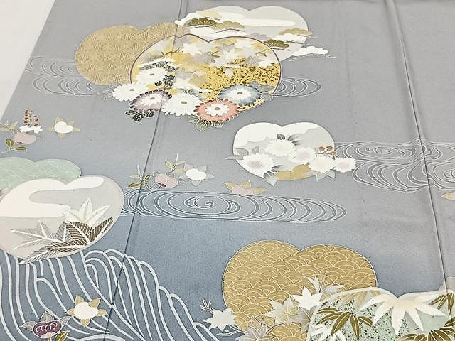 平和屋着物▽豪華色留袖　単衣　立波草花文　暈し染め　金彩　正絹　逸品　CAAX2519xi