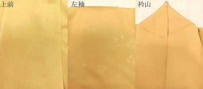 平和屋着物▽訪問着　単衣　ロング丈　寿光織　舞葉文　金糸　萱草色　正絹　逸品　CAAX2523xi