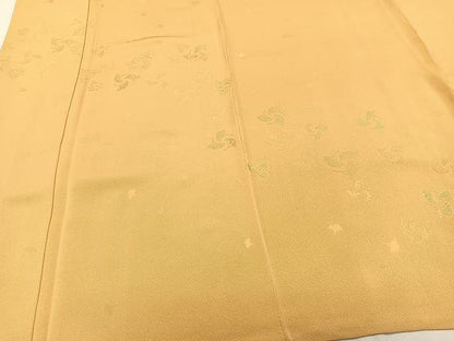平和屋着物▽訪問着　単衣　ロング丈　寿光織　舞葉文　金糸　萱草色　正絹　逸品　CAAX2523xi