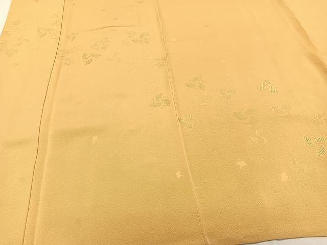 平和屋着物▽訪問着　単衣　ロング丈　寿光織　舞葉文　金糸　萱草色　正絹　逸品　CAAX2523xi