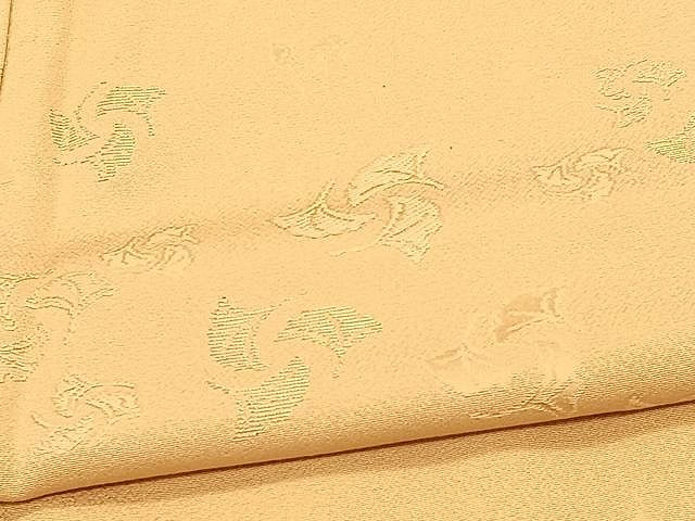 平和屋着物▽訪問着　単衣　ロング丈　寿光織　舞葉文　金糸　萱草色　正絹　逸品　CAAX2523xi