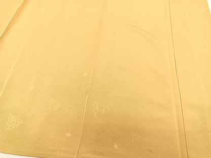 平和屋着物▽訪問着　単衣　ロング丈　寿光織　舞葉文　金糸　萱草色　正絹　逸品　CAAX2523xi