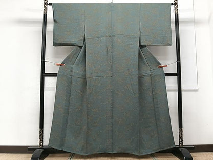 平和屋着物▽上質な小紋　単衣　花蝶文　鬼しぼ縮緬　正絹　逸品　CAAX2527xi