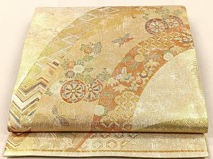 平和屋着物◎六通柄袋帯　源氏車舞蝶花文　金糸　正絹　逸品　CAAX2812id