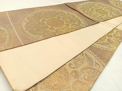 平和屋着物◎六通柄袋帯　絵皿花文　金糸　正絹　逸品　CAAX2865id