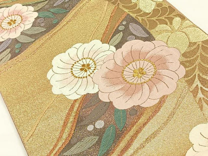 平和屋着物◎全通柄袋帯　唐織　草花文　金糸　正絹　逸品　CAAX2879id