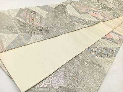 平和屋着物◎六通柄袋帯　唐織　正倉院孔雀花文　九百錦　プラチナ箔　正絹　逸品　CAAX2892id