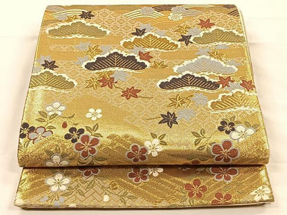 平和屋着物◎六通柄袋帯　唐織　吉祥松花文　金糸　正絹　逸品　CAAX2901id