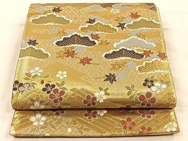 平和屋着物◎六通柄袋帯　唐織　吉祥松花文　金糸　正絹　逸品　CAAX2901id