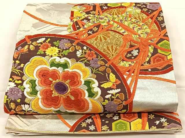 平和屋着物◎六通柄袋帯　唐織　花鼓　金銀糸　正絹　逸品　CAAX2905id