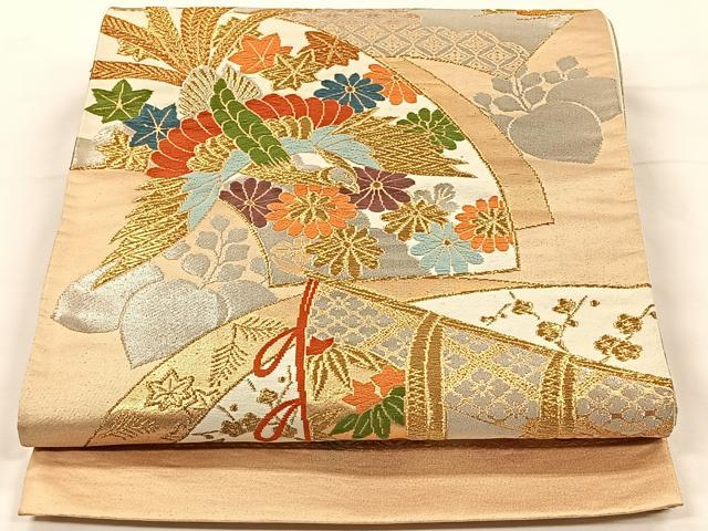 平和屋着物◎六通柄袋帯 唐織 地紙鳳凰花文 金銀糸 正絹 逸品 CAAX2907id