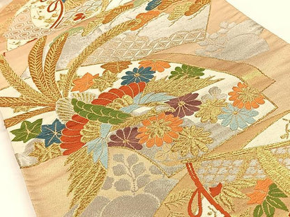平和屋着物◎六通柄袋帯 唐織 地紙鳳凰花文 金銀糸 正絹 逸品 CAAX2907id