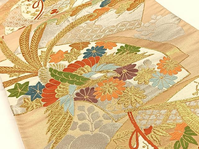 平和屋着物◎六通柄袋帯 唐織 地紙鳳凰花文 金銀糸 正絹 逸品 CAAX2907id