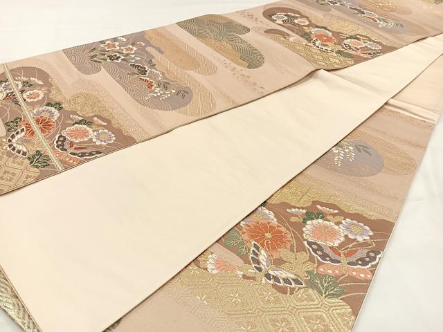 平和屋着物◎六通柄袋帯　唐織　霞花蝶文　金糸　正絹　逸品　CAAX2909id