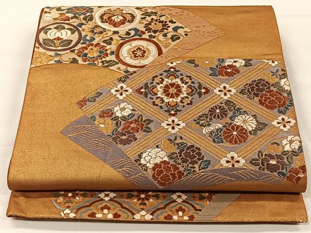 平和屋着物◎六通柄袋帯　唐織　地紙花文　金糸　正絹　逸品　CAAX2923id