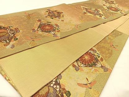 平和屋着物◎六通柄袋帯　遊彩唐織　鳳凰花菱文　引箔　正絹　逸品　CAAX2929id