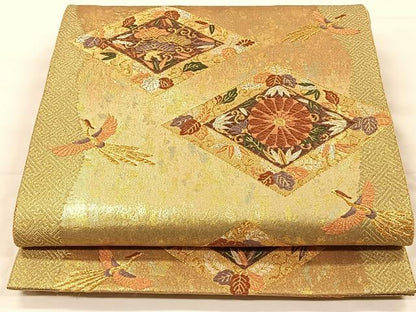 平和屋着物◎六通柄袋帯　遊彩唐織　鳳凰花菱文　引箔　正絹　逸品　CAAX2929id