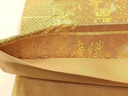 平和屋着物◎六通柄袋帯　遊彩唐織　鳳凰花菱文　引箔　正絹　逸品　CAAX2929id