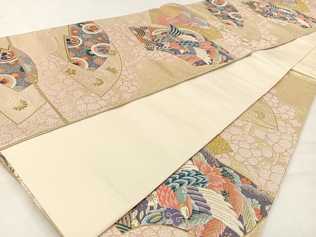 平和屋着物◎六通柄袋帯 唐織 扇面取鳳凰文 金糸 正絹 逸品 CAAX2934id