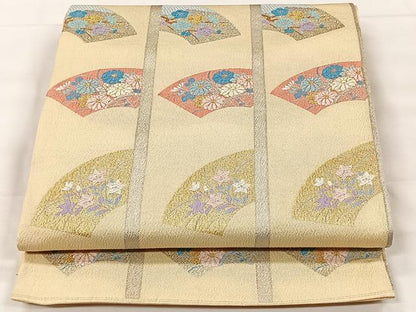 平和屋着物◎太鼓柄袋帯　唐織　地紙枝花間道　金銀糸　正絹　逸品　CAAX2938id