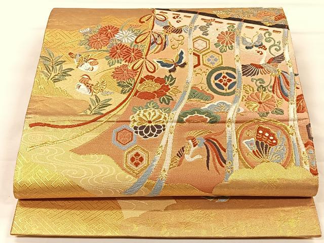 平和屋着物◎六通柄袋帯　唐織　几帳花鳥文　金糸　正絹　逸品　CAAX2941id
