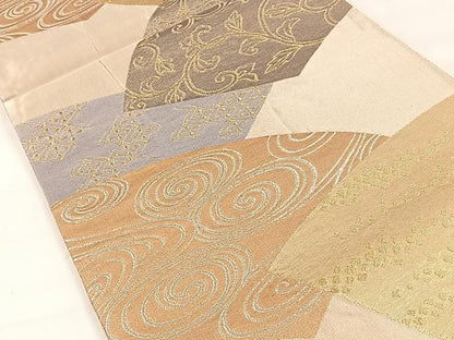 平和屋着物◎六通柄袋帯　地紙重ね流水唐草文　金銀糸　正絹　逸品　CAAX2943id