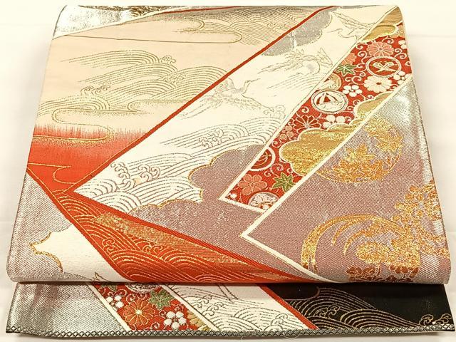 平和屋着物◎西陣の名門織元　いづくら謹製　六通柄袋帯　唐織　色紙清華　黒地　金銀糸　正絹　逸品　CAAX2944id