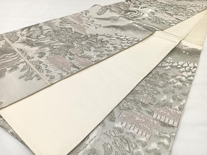 平和屋着物◎六通柄袋帯　風景文　銀糸　正絹　逸品　CAAX2948id