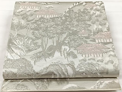 平和屋着物◎六通柄袋帯　風景文　銀糸　正絹　逸品　CAAX2948id