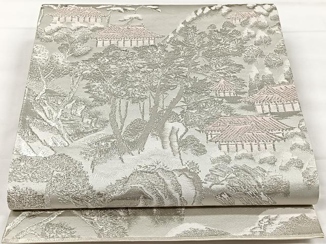 平和屋着物◎六通柄袋帯　風景文　銀糸　正絹　逸品　CAAX2948id