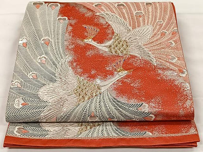 平和屋着物◎六通柄袋帯　唐織　孔雀文　金銀糸　正絹　逸品　CAAX2954id