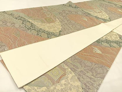 平和屋着物◎六通柄袋帯　作家物　立波吉祥花文　プラチナ箔　正絹　逸品　CAAX2963id