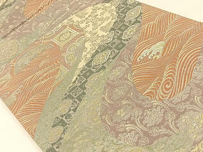 平和屋着物◎六通柄袋帯　作家物　立波吉祥花文　プラチナ箔　正絹　逸品　CAAX2963id