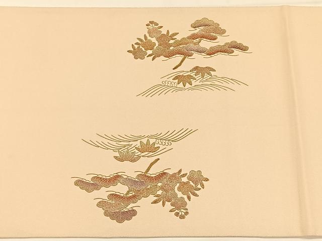 平和屋着物◎太鼓柄袋帯　御所車飛鶴枝花文　金彩　正絹　逸品　CAAX2966id