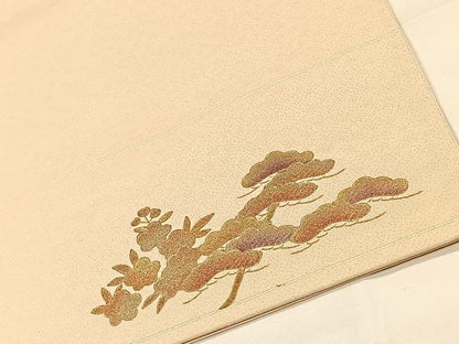 平和屋着物◎太鼓柄袋帯　御所車飛鶴枝花文　金彩　正絹　逸品　CAAX2966id