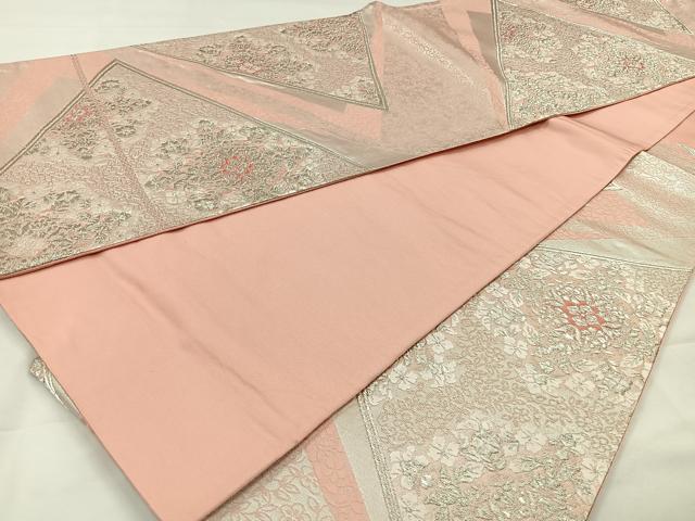 平和屋着物◎六通柄袋帯　唐織　色紙重ね正倉院花文　銀糸　正絹　逸品　CAAX2968id