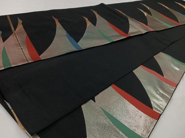平和屋着物◎六通柄袋帯　作家物　唐織　飛鶴文　黒地　金糸　正絹　逸品　CAAX2972id