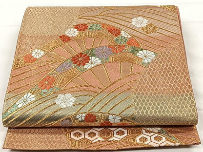 平和屋着物◎六通柄袋帯　唐織　片輪車吉祥花文　金糸　正絹　逸品　CAAX2976id