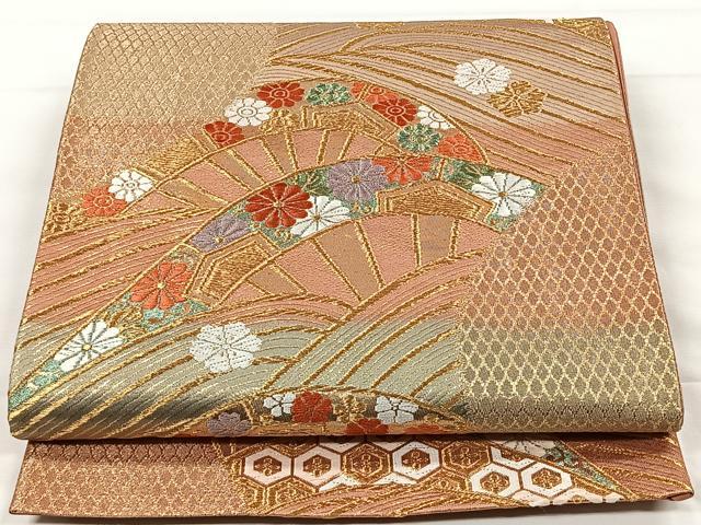 平和屋着物◎六通柄袋帯　唐織　片輪車吉祥花文　金糸　正絹　逸品　CAAX2976id