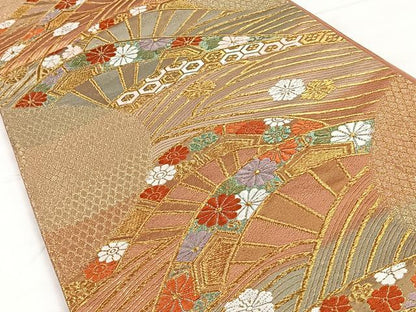 平和屋着物◎六通柄袋帯　唐織　片輪車吉祥花文　金糸　正絹　逸品　CAAX2976id