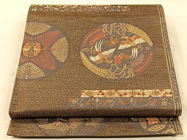 平和屋着物◎六通柄袋帯 唐織 花鳥丸文 金糸 正絹 逸品 CAAX2988id