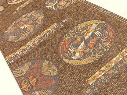 平和屋着物◎六通柄袋帯 唐織 花鳥丸文 金糸 正絹 逸品 CAAX2988id